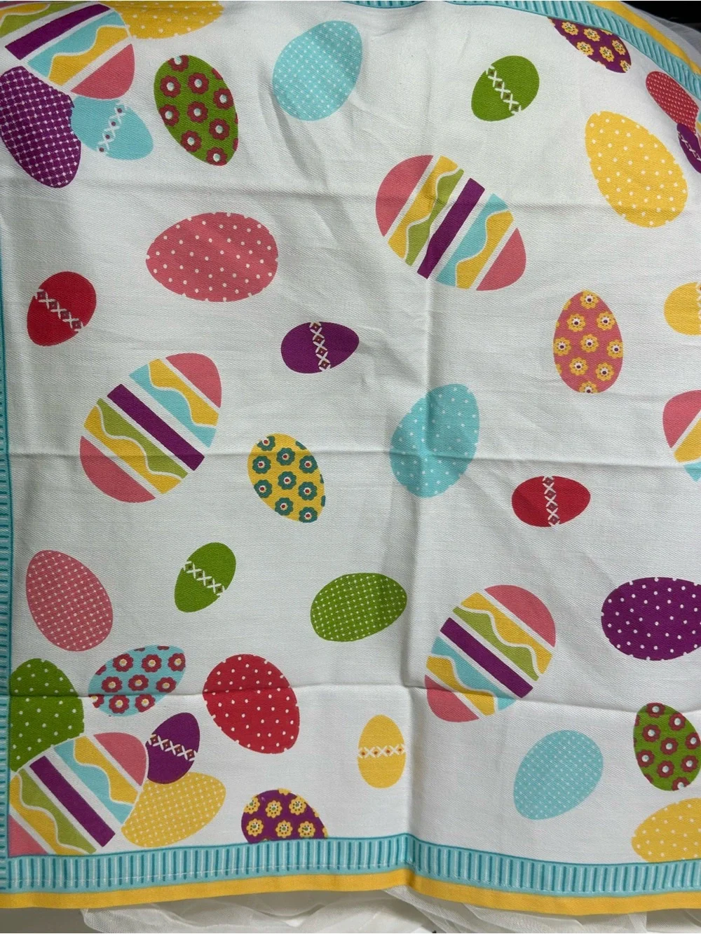 Pier 1 Yellow Border Napkins with Multicolor Easter Egg Print